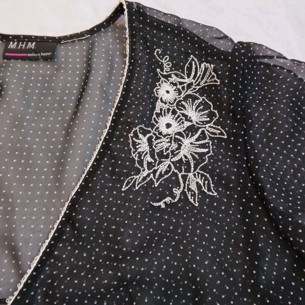 VTG 90s Melissa Harper MHM Black White Polka Dot Retro 2 Piece Maxi Dress 14 - Picture 15 of 16